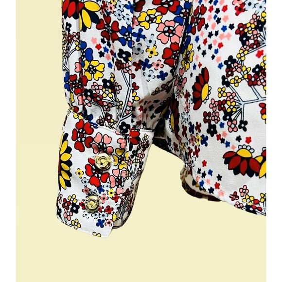 Talbots Floral Print Key Hole Neck With Ties Long Sleeve Blouse Women’s XS - Picture 5 of 12